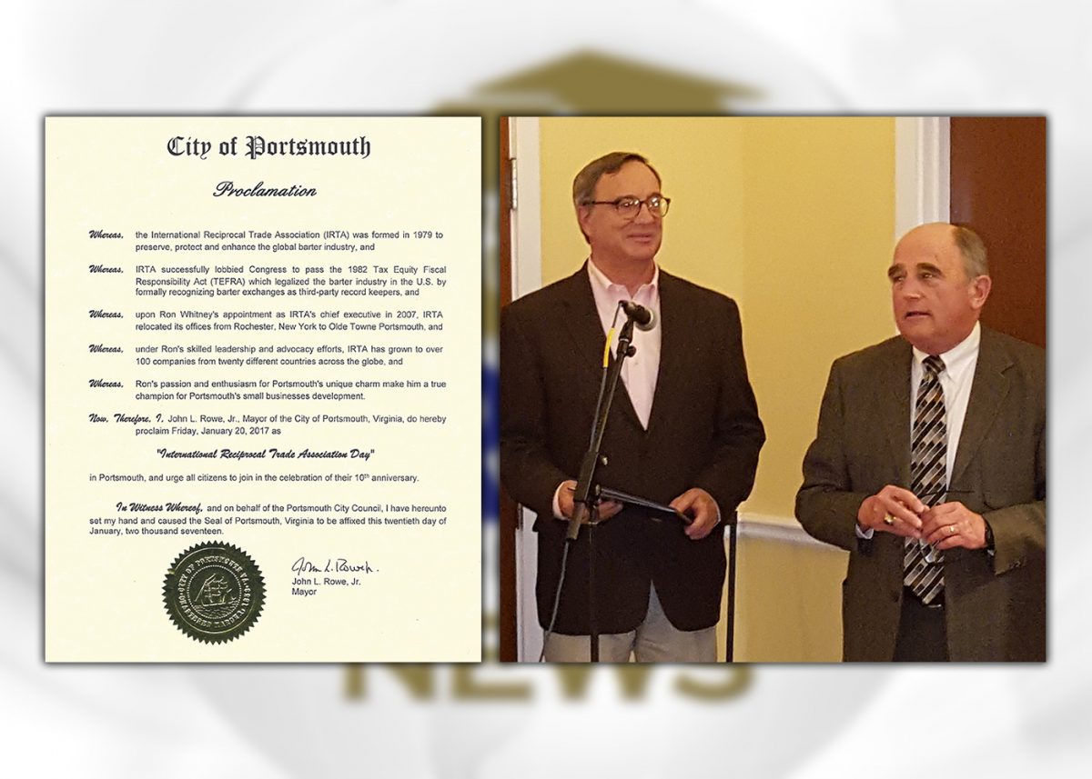IRTA Receives Proclamation From The City of Portsmouth Virginia